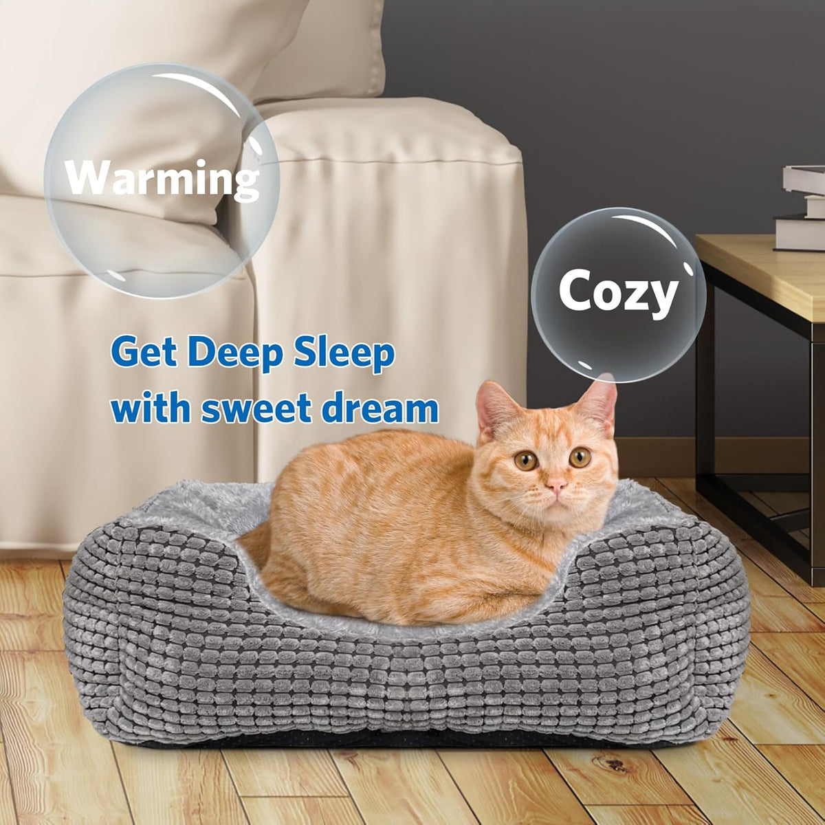 Heated Cats Bed for Indoor Use, Electric Heated Pets Heating for and Small Dogs, Washable Pets Bed with Automatic Heating Pad (23X20X7 Grey)