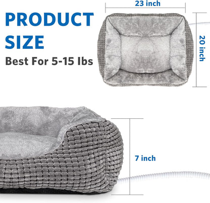 Heated Cats Bed for Indoor Use, Electric Heated Pets Heating for and Small Dogs, Washable Pets Bed with Automatic Heating Pad (23X20X7 Grey)