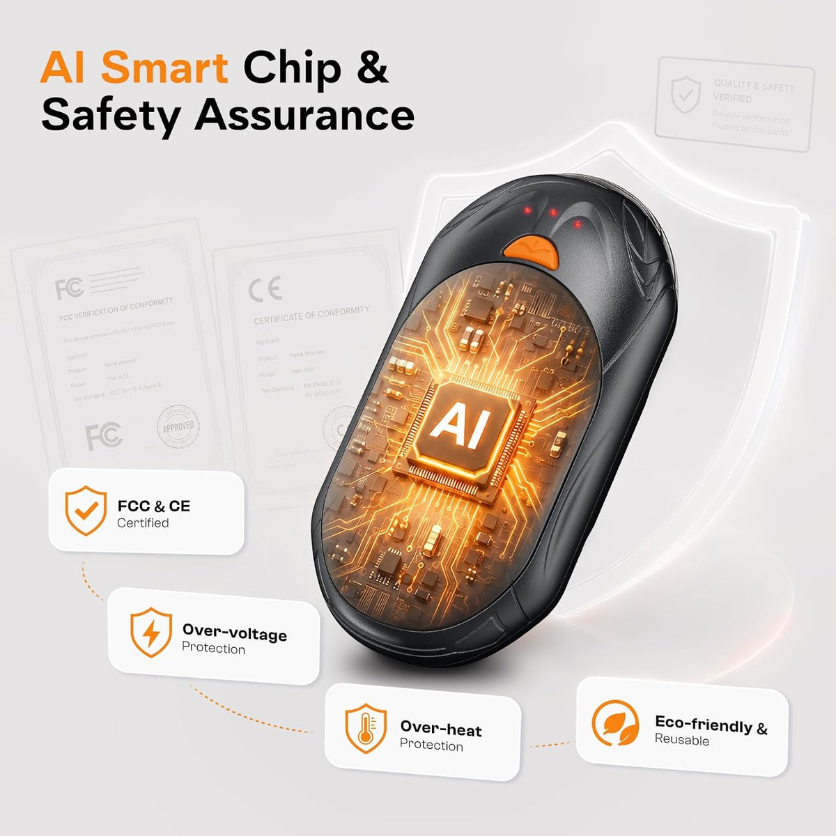 Hand Warmers,20H Heat,Rechargeable, Heat on Demand, 2 Pack