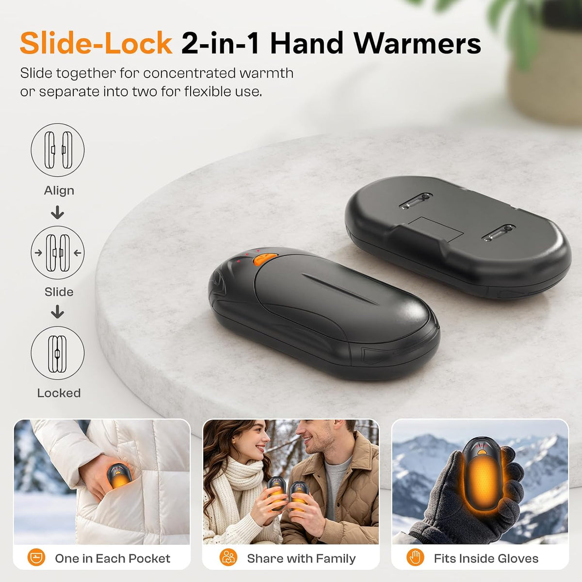 Hand Warmers,20H Heat,Rechargeable, Heat on Demand, 2 Pack