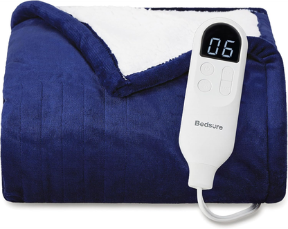 Heated Blanket Throw, Soft Electric Blanket with Preheat, Navy