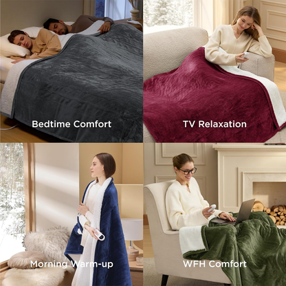 Heated Blanket Throw, Soft Electric Blanket with Preheat, Navy