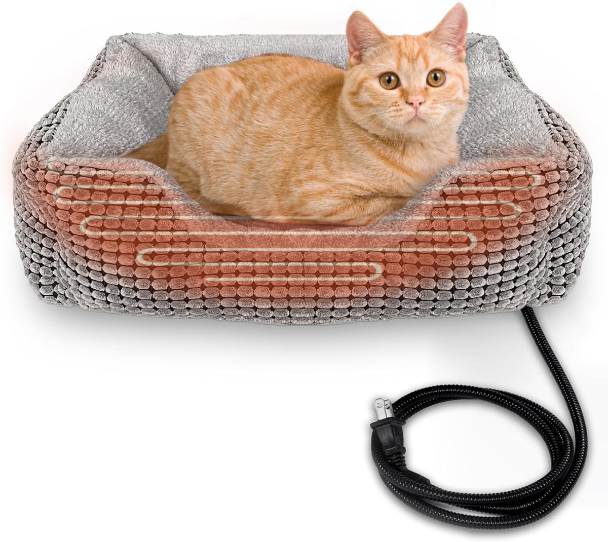 Heated Cats Bed for Indoor Use, Electric Heated Pets Heating for and Small Dogs, Washable Pets Bed with Automatic Heating Pad (23X20X7 Grey)
