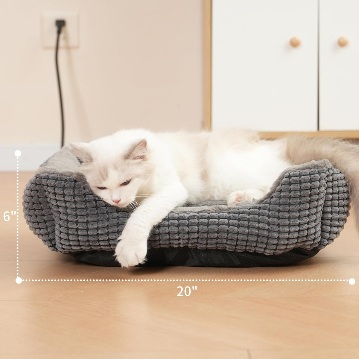 Heated Cats Bed for Indoor Use, Electric Heated Pets Heating for and Small Dogs, Washable Pets Bed with Automatic Heating Pad (23X20X7 Grey)